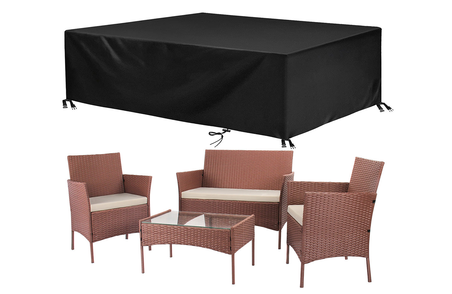 4pcs Rattan Garden Furniture Patio Set Outdoor Table And Chairs With Waterproof Cover Brown