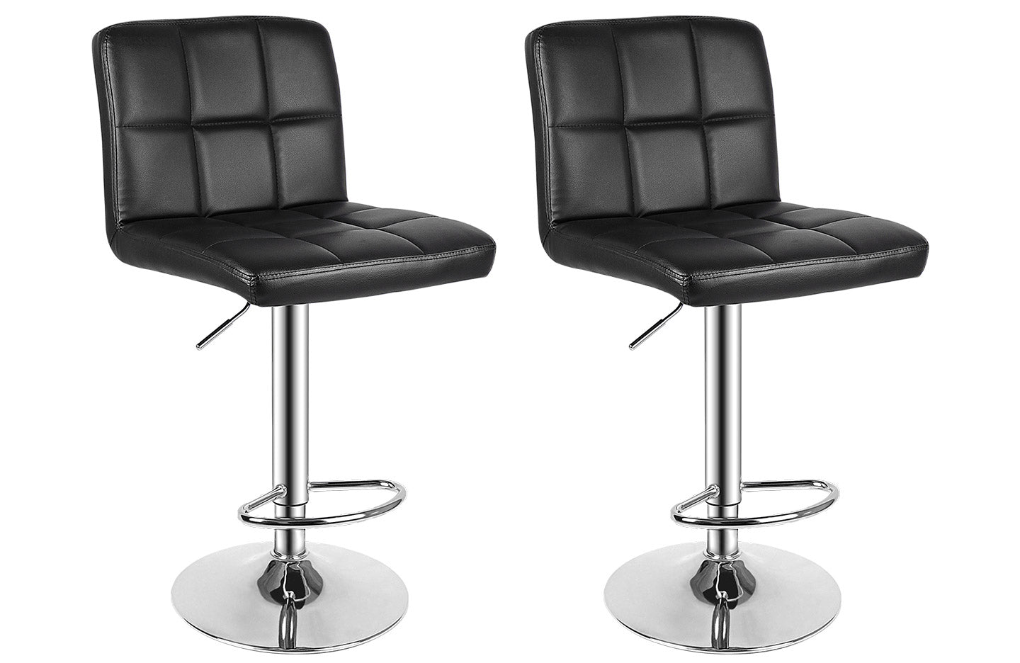 Set Of 2 Modern Bar Stool Pu Leather Swivel Height Adjustable Barstools With Backrest For Breakfast Bar Kitchen Black
