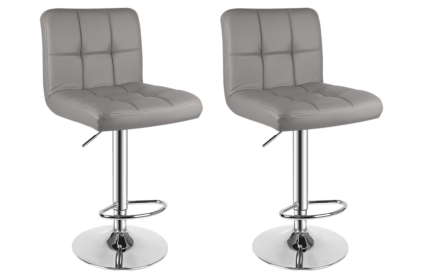 Set Of 2 Modern Bar Stool Pu Leather Swivel Height Adjustable Barstools With Backrest For Breakfast Bar Kitchen Grey