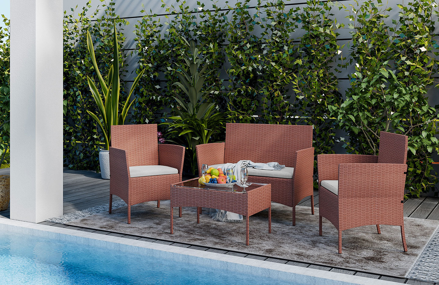 4 Seater Outdoor Rattan Furniture Garden Patio Set With Armchairs Sofa Table Cushions Brown