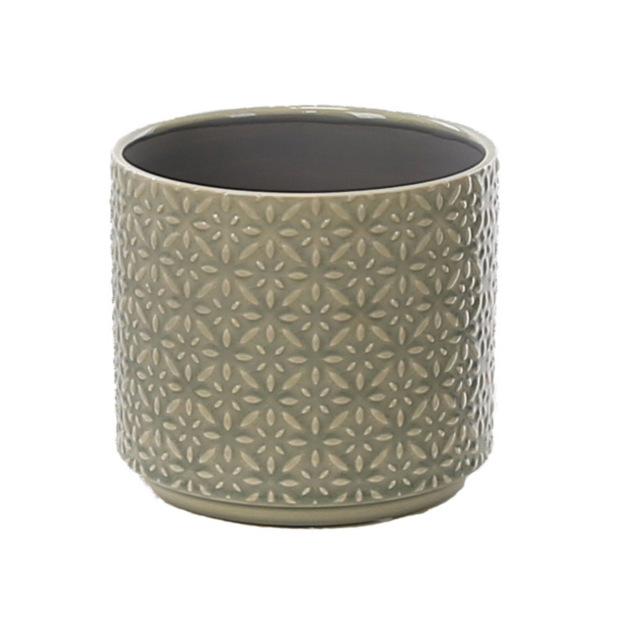 20cm Glazed Indoor Ceramic Geometric Grey Plant Pot