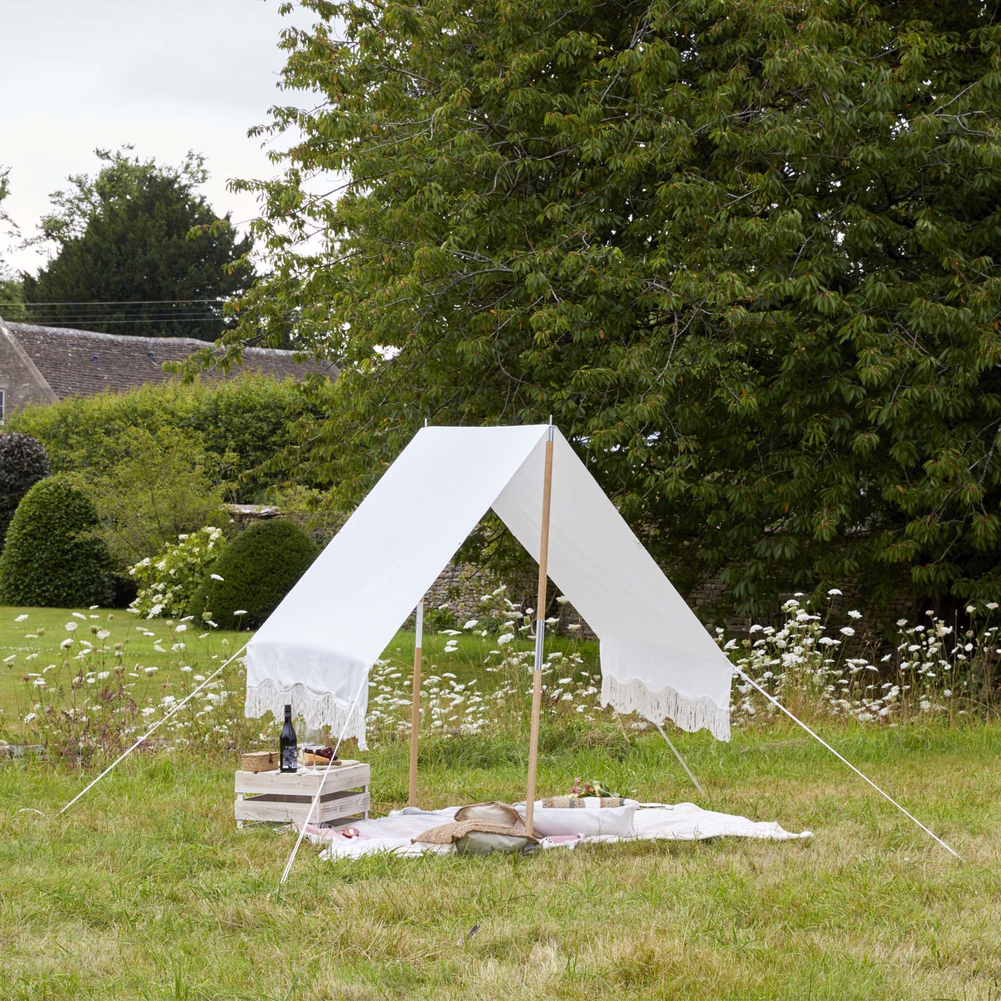Fringed Sun Shade  Garden Canopy Cream