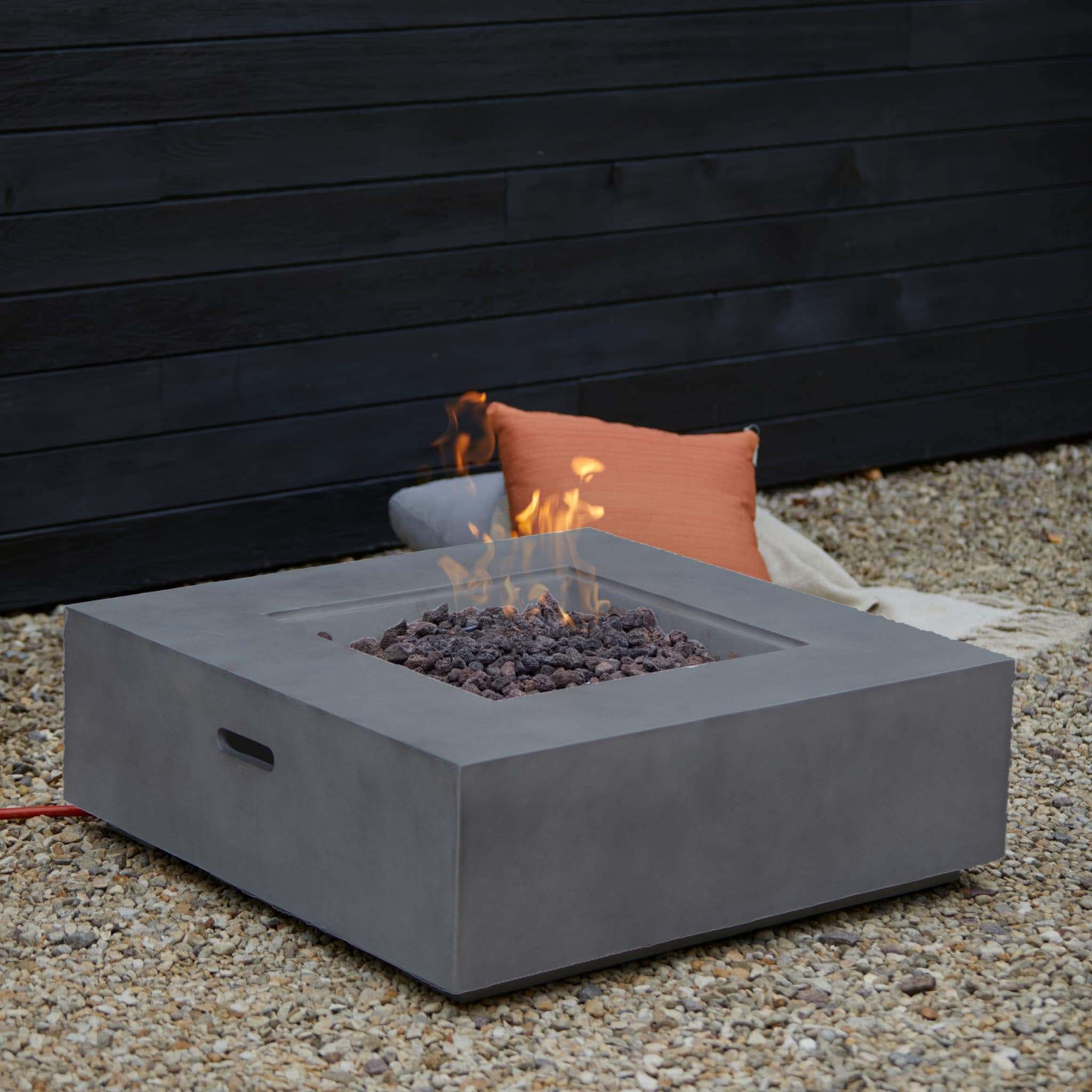 Grey Concrete Lava Rock  Gas Fire Pit