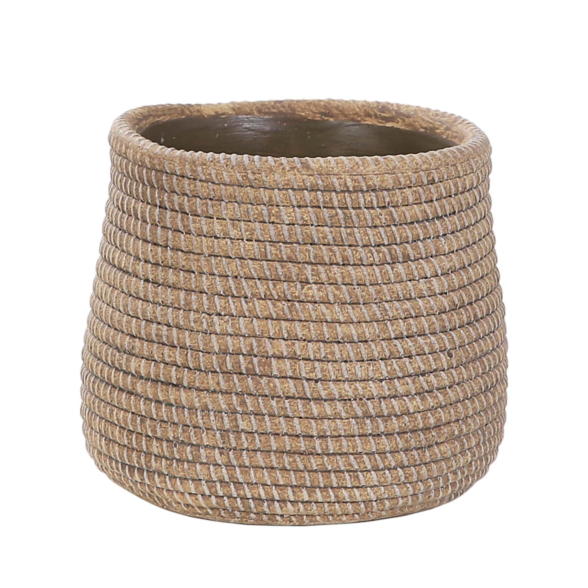 Natural Indoor Ceramic Woven Basket Effect Plant Pot - W25 X H24cm