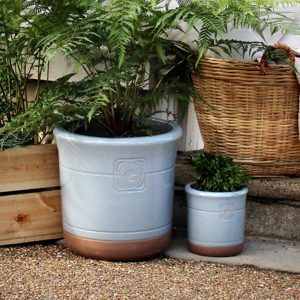 Outdoor Blue Glazed Plant Pot - W19 X H18 Cm