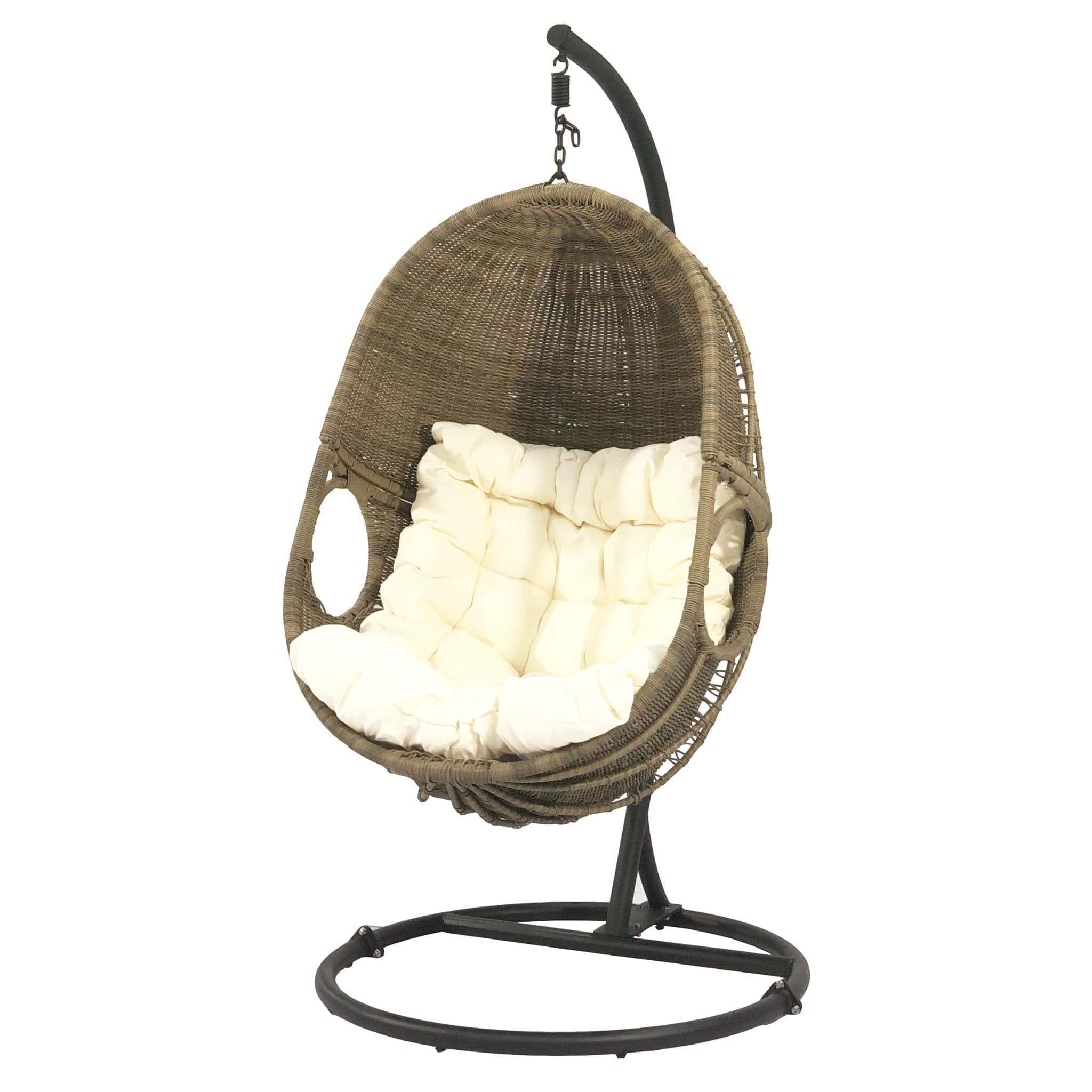 Paxton Rattan Hanging Egg Chair  W100cm X H195cm  Adjustable Height  Weather Resistant Rattan Style Seat  Removable Cushion Gardenesque