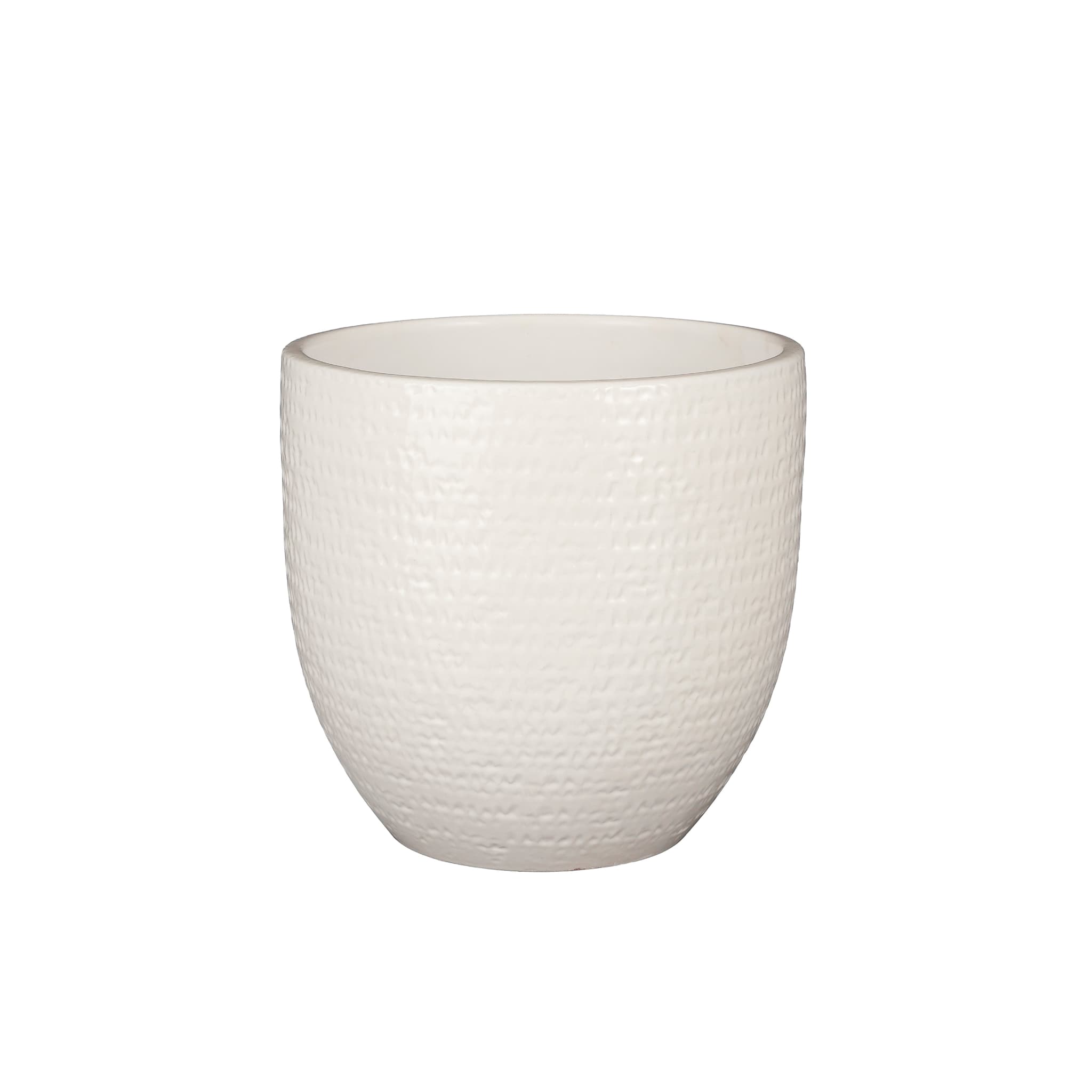 W24 X H22cm White Textured Round Indoor Ceramic Plant Pot