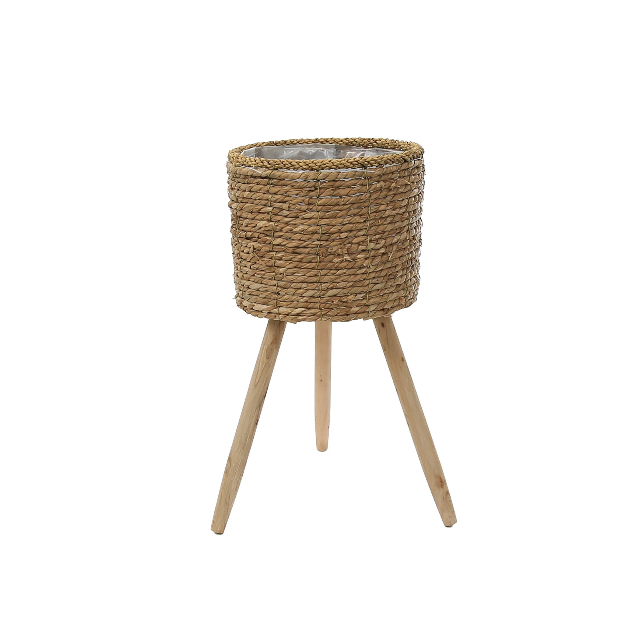 Woven Basket Indoor Plant Pot With Wooden Legs - W15 X H33cm