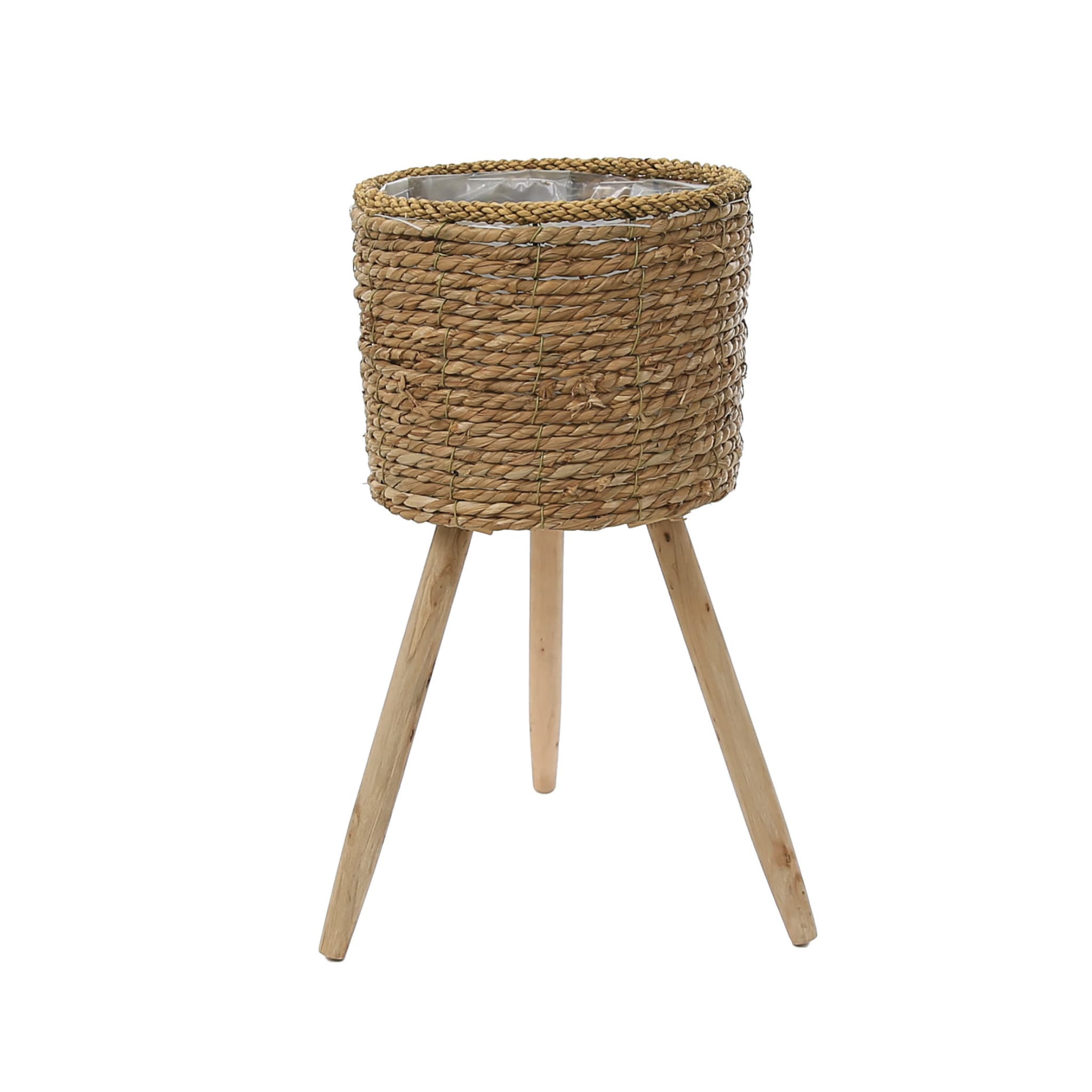 Woven Basket Indoor Plant Pot With Wooden Legs - W23 X H43cm