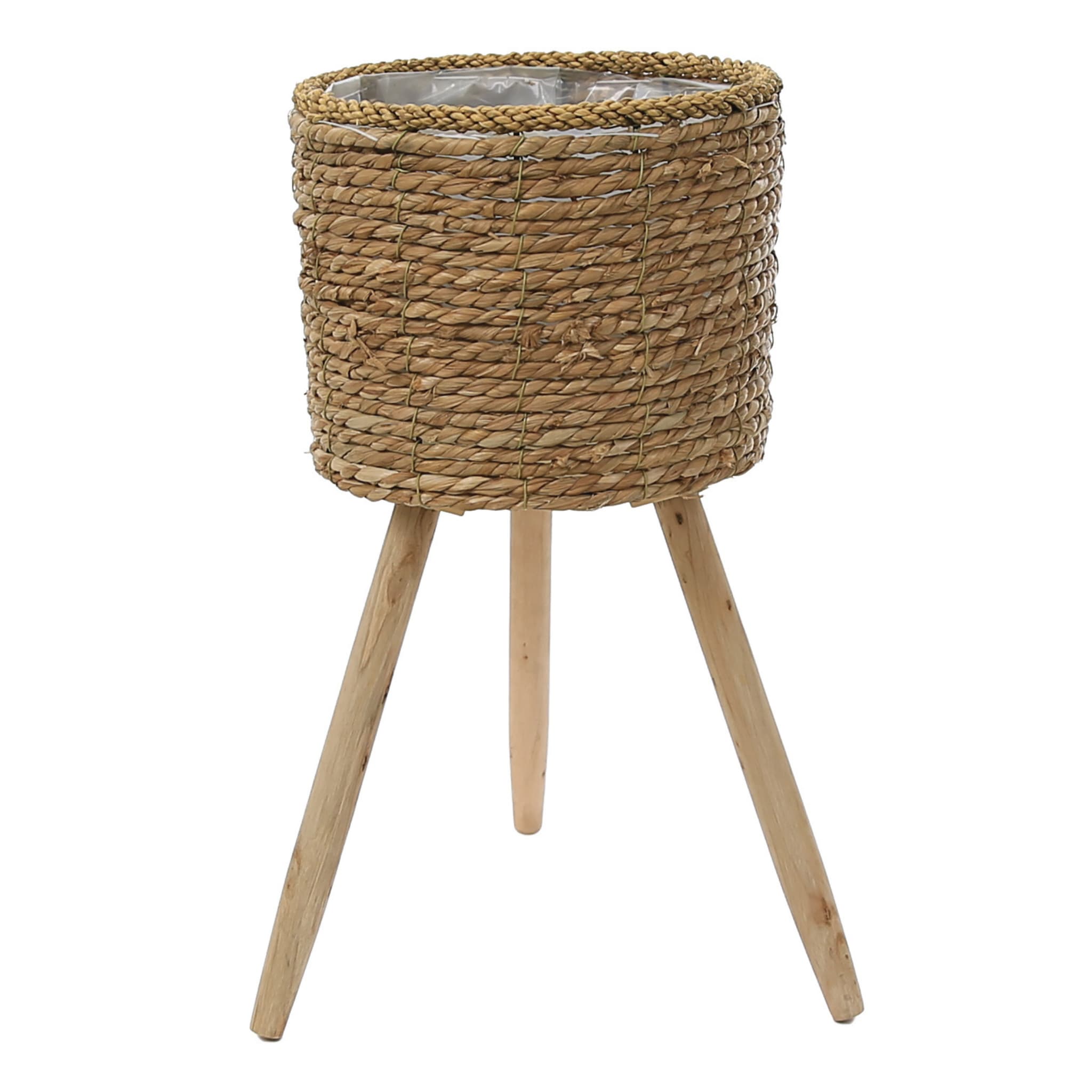 Woven Basket Indoor Plant Pot With Wooden Legs - W30 X H52cm